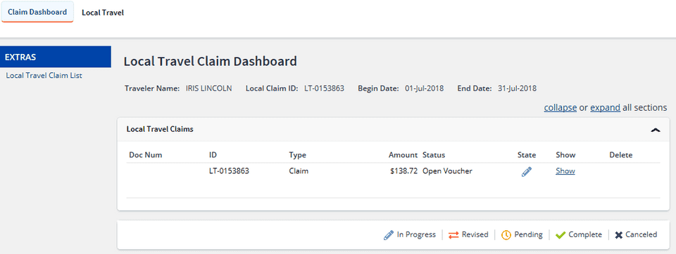 Local Travel Claim Dashboard